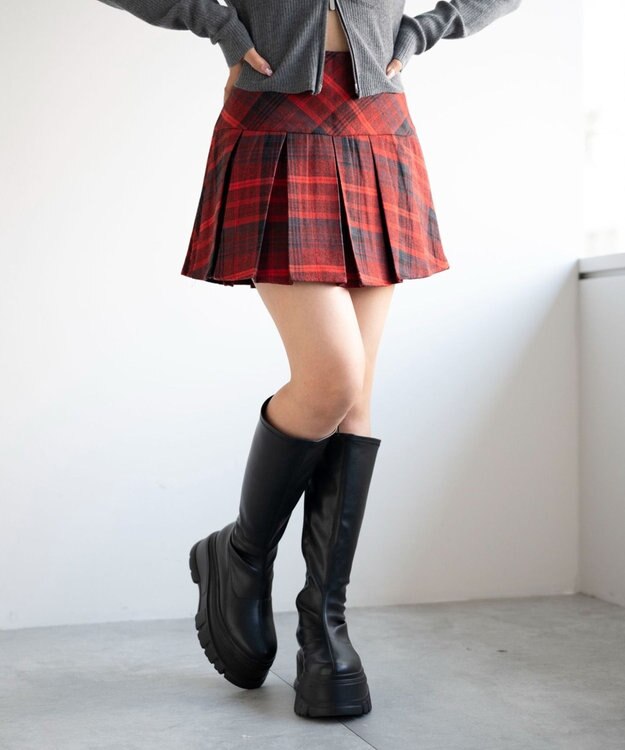 WEGO 【SCHOOL ITEM】チェック切替プリーツミニスカパン レッド