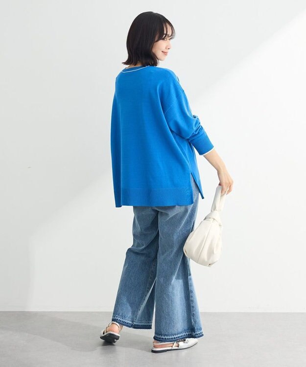 Green Parks アンチピリングライン入りニットプルオーバー Blue