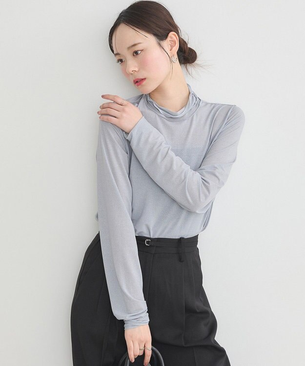 earth music&ecology シアーラメハイネックプルオーバー Light Gray