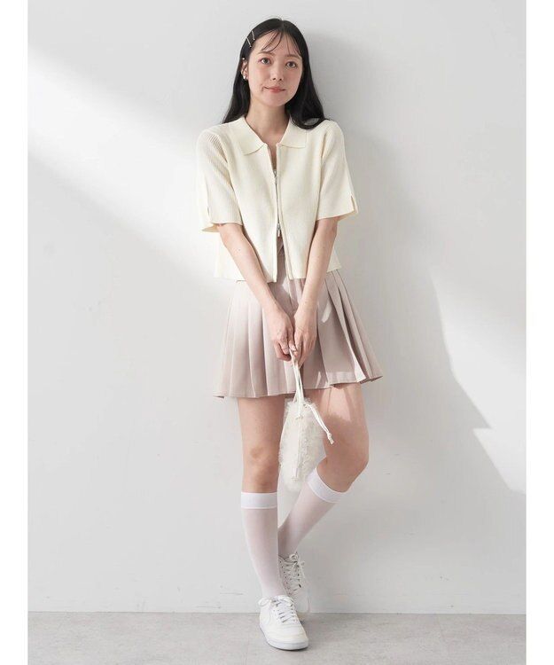 earth music&ecology 衿付きダブルＺＩＰカーディガン Ivory