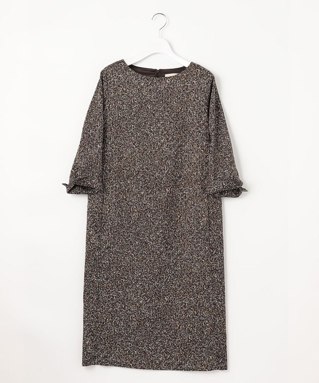 自由区 【XSサイズ～/洗える】ストレッチツイードプリント ワンピース ダークブラウン系5