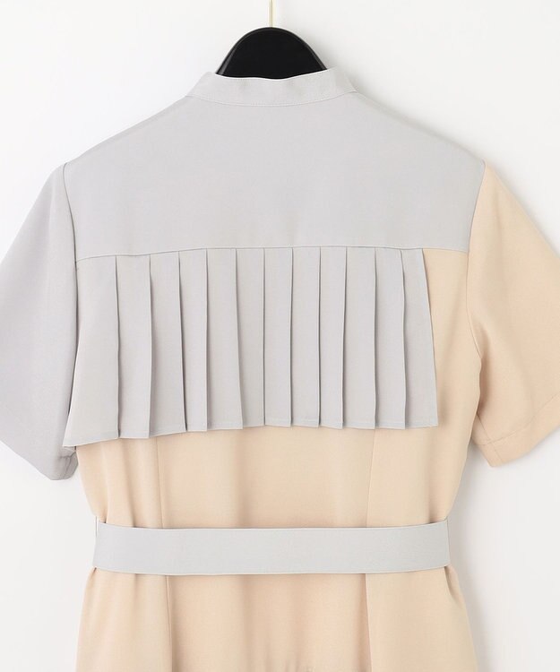 GRACE CONTINENTAL プリーツ配色ワンピース グレー