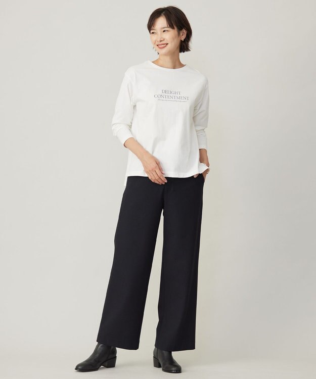 J.PRESS LADIES 【洗える】チェルビック セミワイド パンツ ネイビー系