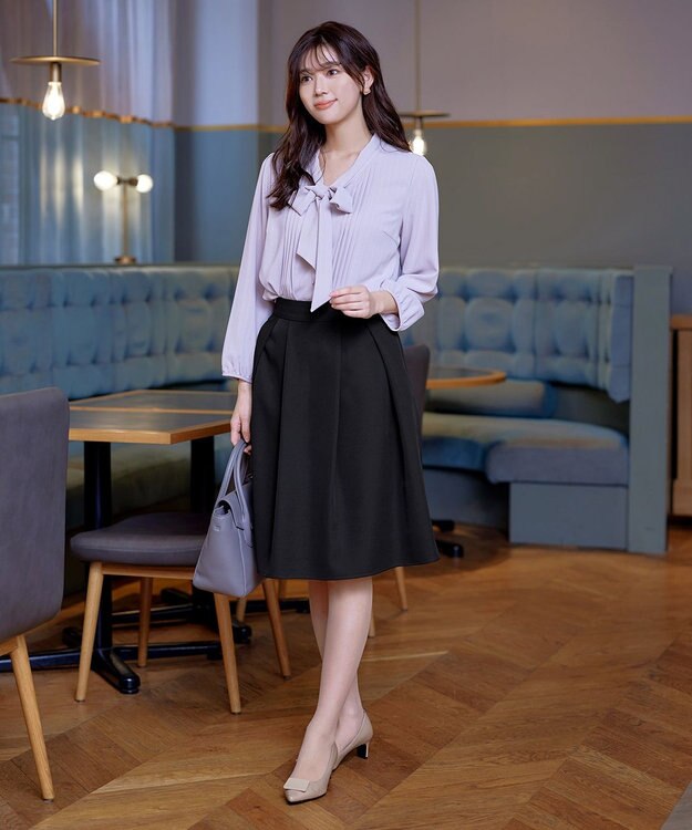 Tiaclasse 【洗える】大人上品なフレアタックスカート ブラック