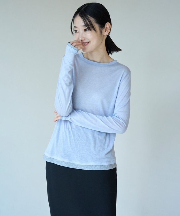 UNFILO L ソフトウール フェイクレイヤード ロンT ブルー