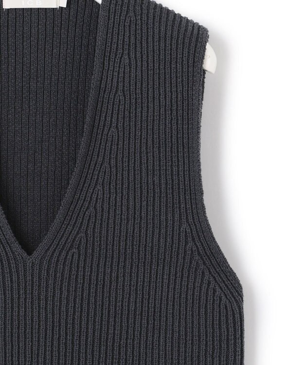 ICB 【洗える】 コットンテープリブベスト チャコール系