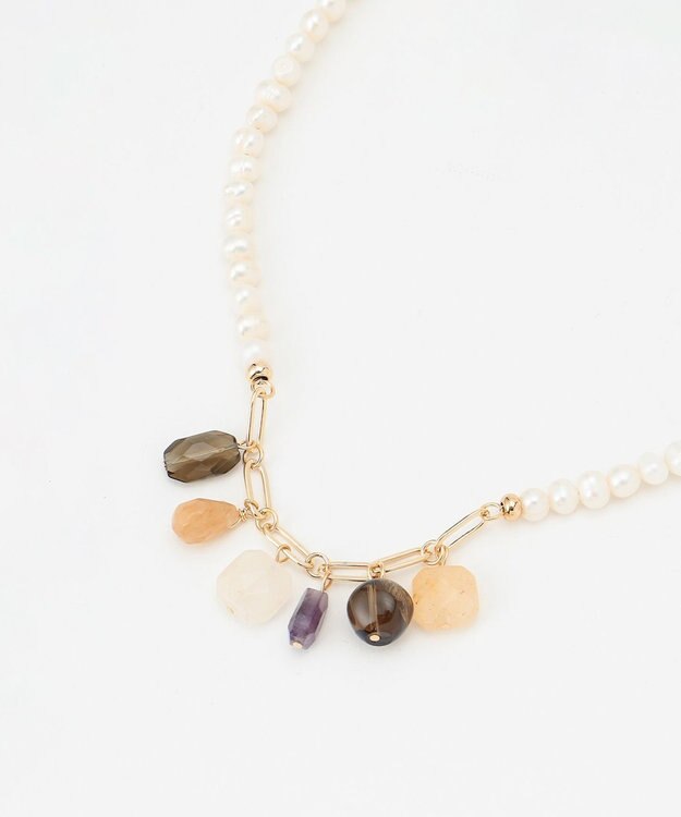 23区 淡水パールイミテーションストーンネックレス ホワイト系1