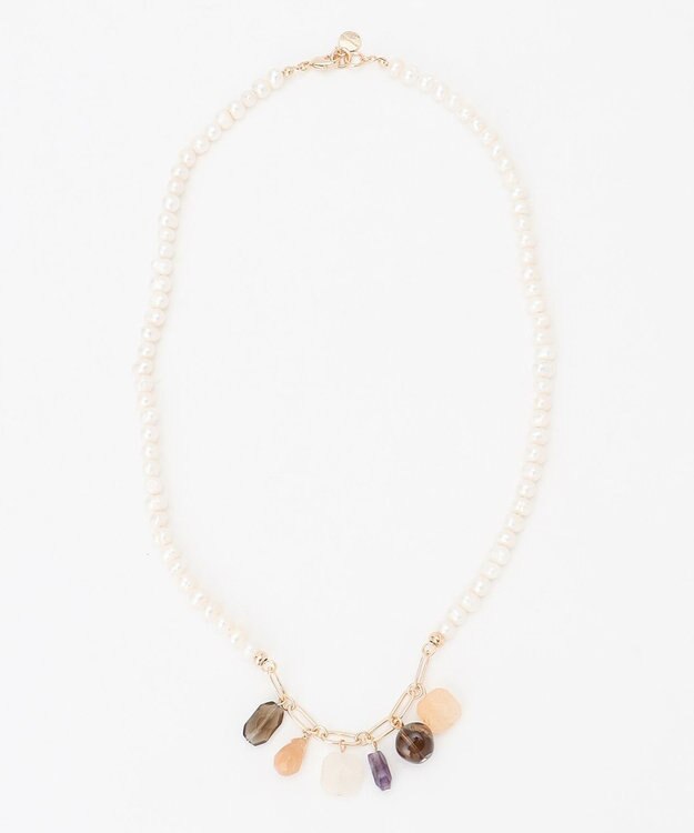 23区 淡水パールイミテーションストーンネックレス ホワイト系1