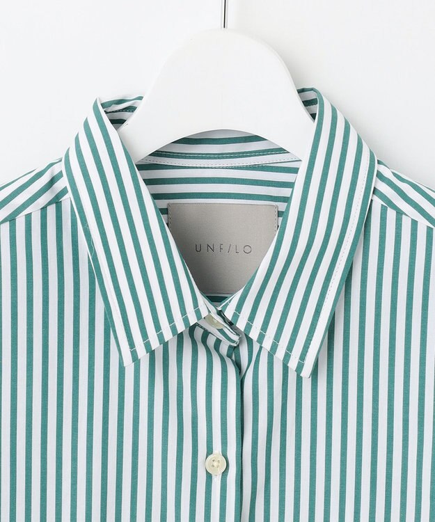 UNFILO 【洗える】イージーケア オーバーシャツ グリーン×ホワイト
