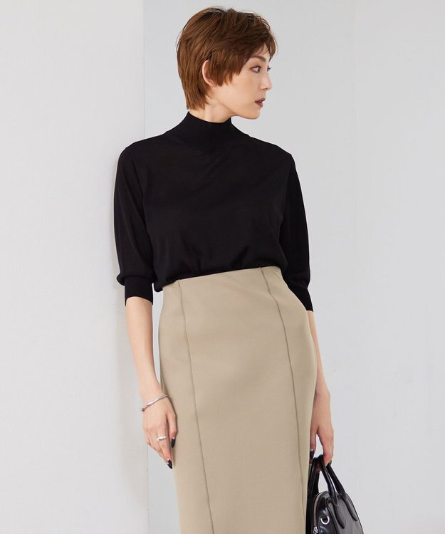 ICB 【洗える】 ウールアセテートハイゲージ ハイネックプルオーバー ブラック系