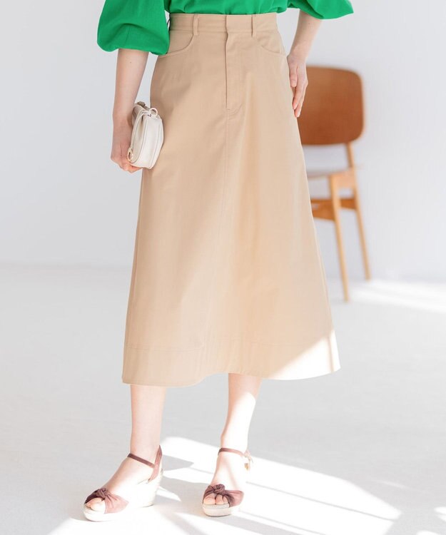 組曲 【ストレッチ・イージーケア】ハイウエストチノ スカート ベージュ系