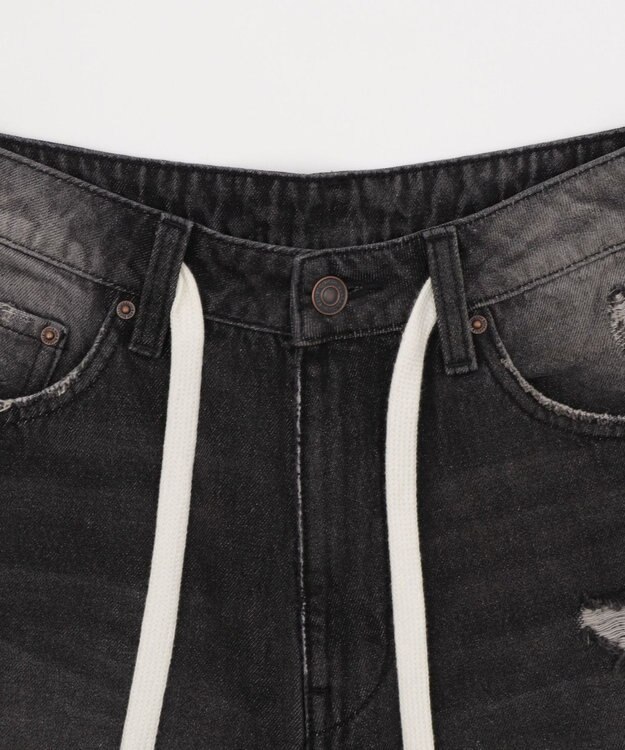 WEGO 【SMサイズ展開】ヴィンテージウォッシュダメージバギーハーフパンツ ブラック