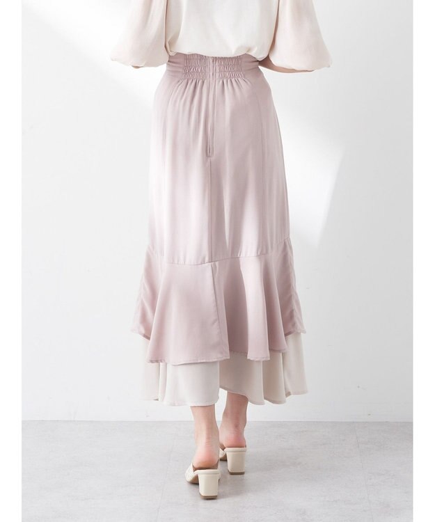 earth music&ecology バイカラーラッフルヘムスカート Pink Beige