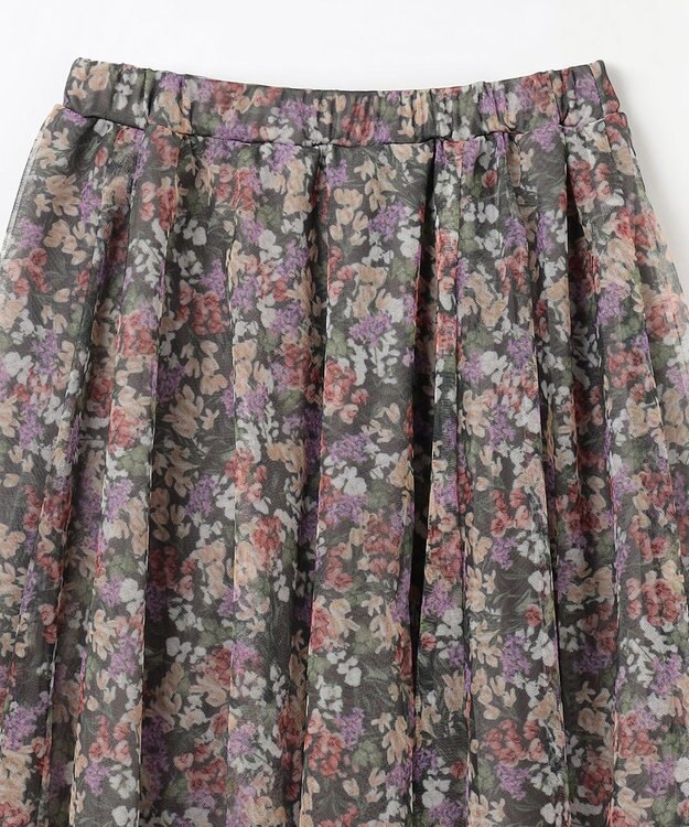 ANY KIDS 花柄 チュール フレア スカート ライトグレー系