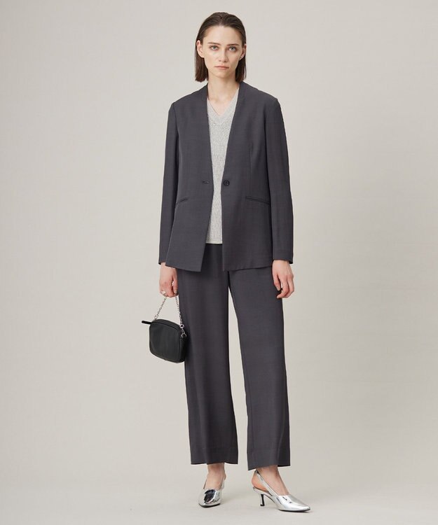 ICB L Vi/Ly/Liツイル  ノーカラージャケット チャコール系