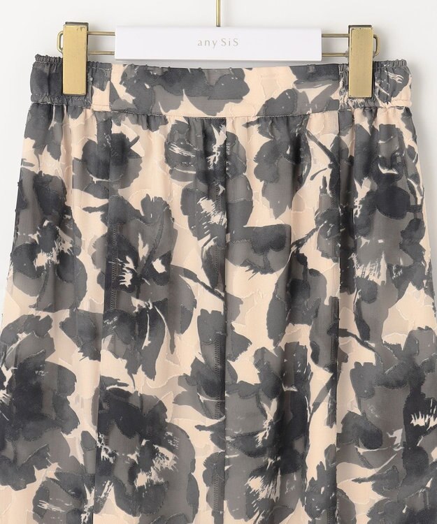 ANY SIS 【洗える】アートフラワープリント スカート ブラック系