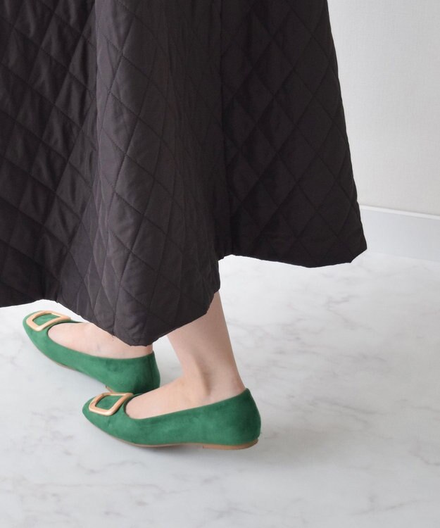 Bridget Birkin 【Bridget Birkin】スクエアバックルフラットシューズ グリーンスウェード
