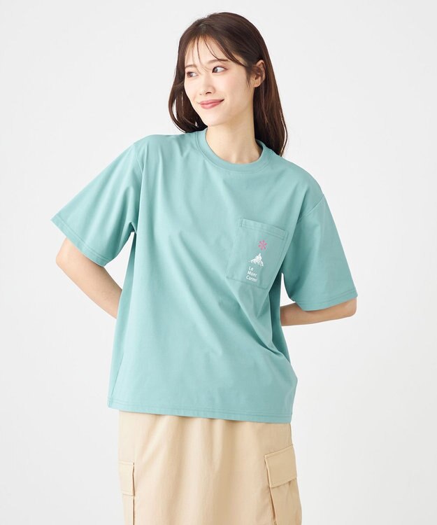 SHARE PARK LADIES 【UVカット・吸水速乾・ストレッチ・軽量 】ロゴポケットTシャツ（S・Mサイズ） サックスブルー系