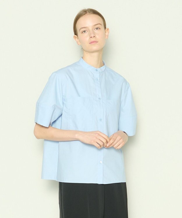 JOSEPH 【洗える】コットンシルク　フルオープンブラウス Sky blue