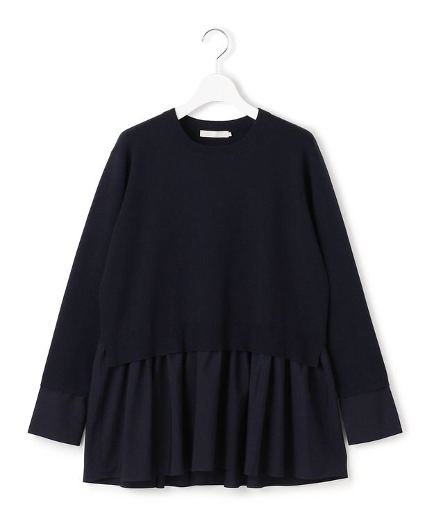 ICB レーヨンシルクストレッチブレンド ドッキングペプラムプルオーバー ネイビー