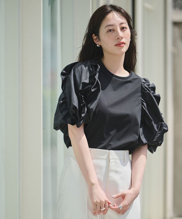  【撥水・吸水速乾】コンビネーションフリルスリーブカットソー