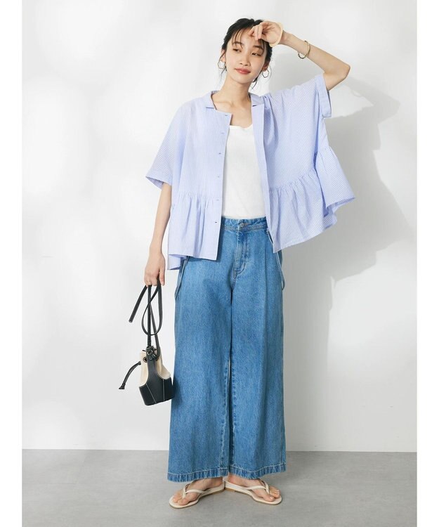 CRAFT STANDARD BOUTIQUE ペプラムブラウス Stripe Blue