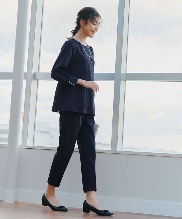 Tiaclasse 【ダブルクロス】パフスリーブペプラムチュニックブラウス ネイビー