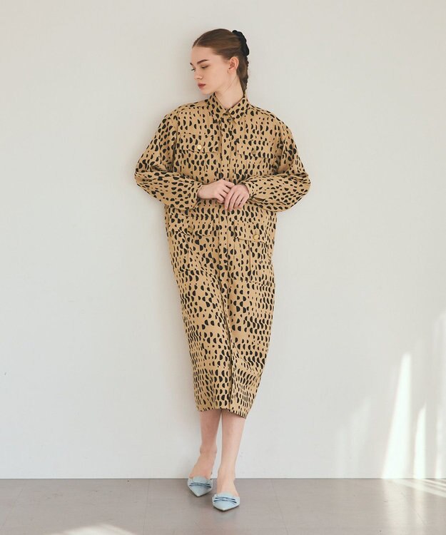 GRACE CONTINENTAL ハーフドットミリタリーワンピース ベージュ