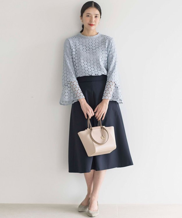 組曲 【WEB限定】フラワーレース 袖フレアトップス スカイブルー系