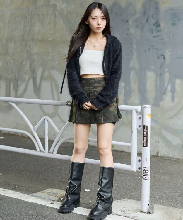 WEGO 【25秋冬新作】シャギーニットジップパーカー ブラック