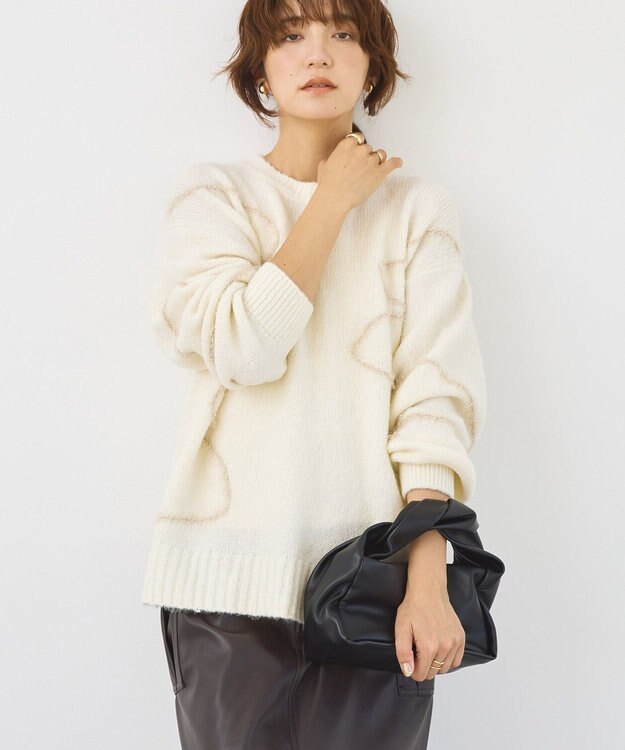 AMERICAN HOLIC ニュアンスライン柄ニットプルオーバー Ivory