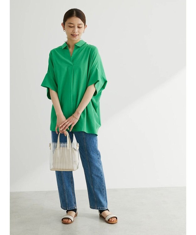 Green Parks 綿麻混スキッパーシャツ Green