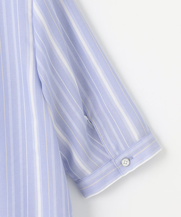 J.PRESS LADIES 【洗える】SHEERストライプ クルーネック ブラウス サックスストライプ系