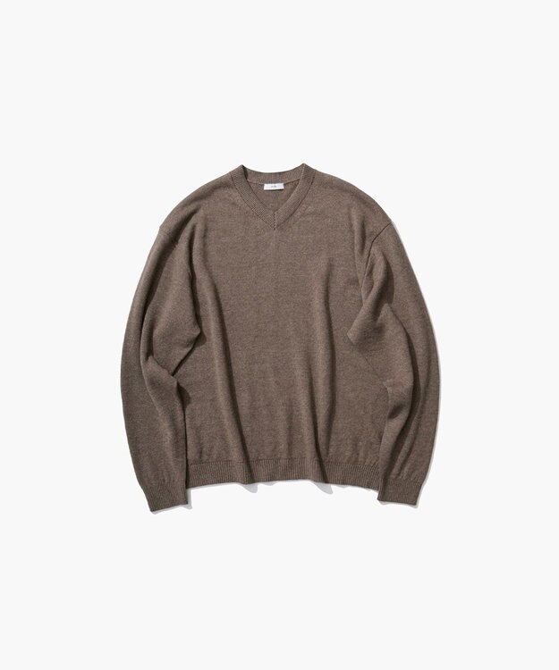 ATON LINEN WOOL BRUSHED | Vネックセーター - UNISEX CAMEL