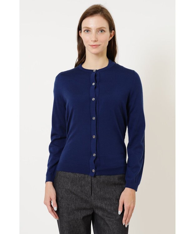 DAKS クルーネックウールニットカーディガン ブルー