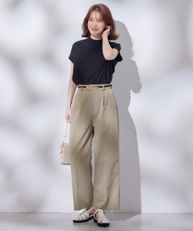 ANY L モックネックフレンチスリーブプルオーバー ブラック