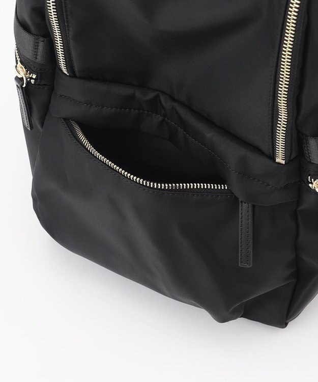 ICB 【A4サイズ収納可・容量約14L】8ポケットメタルファスナー ナイロンリュック ブラック［ゴールドファスナー］