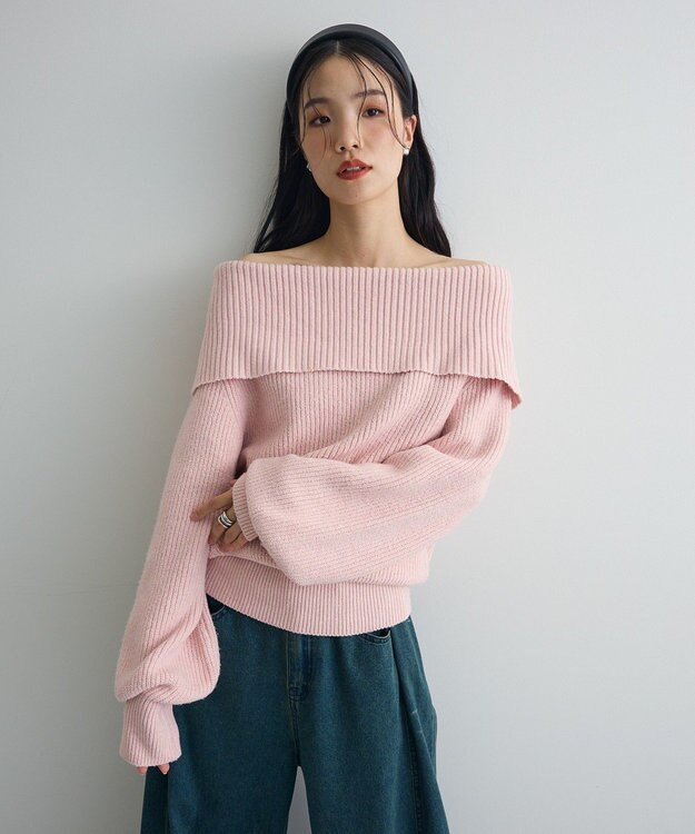 Green Parks オフショルダーニット Pink