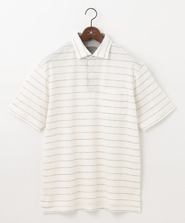 JOSEPH ABBOUD MOUNTAIN 【SPACE／UNISEX】クイックドライ リネンハニカムボーダーポロシャツ ホワイト系2