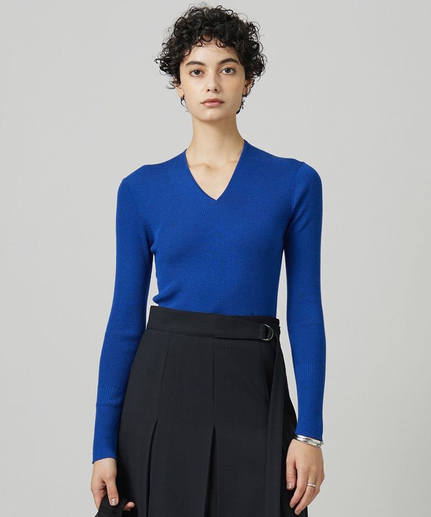 ICB 【新色追加・洗える】エクストラファインメリノ Vネックプルオーバー ロイヤルブルー系