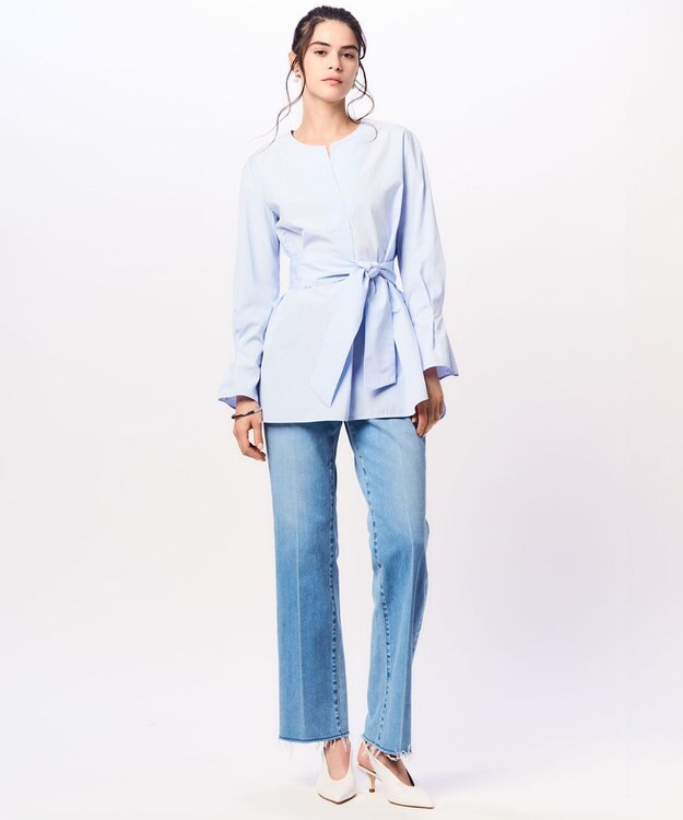 23区 L CANCLINI スキッパーベルト付き ブラウス サックスストライプ