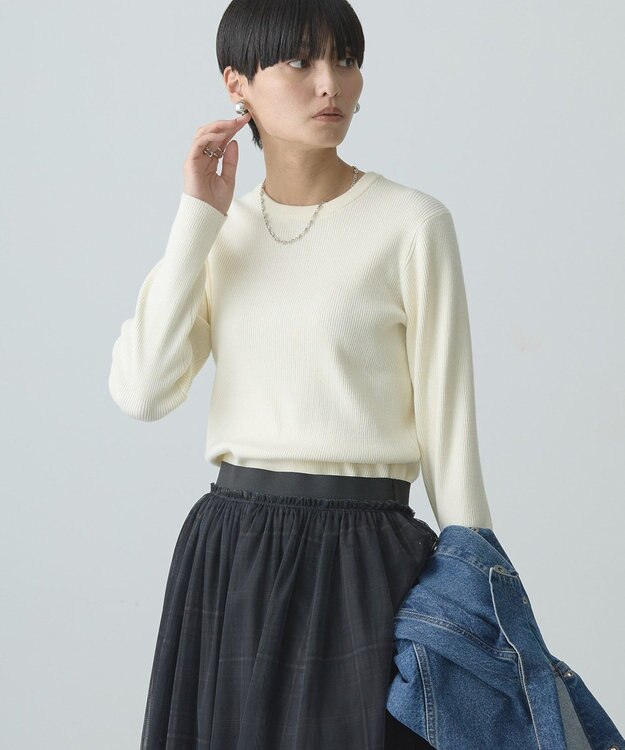 AMERICAN HOLIC バイパチクルーネックリブニットプルオーバー Ivory
