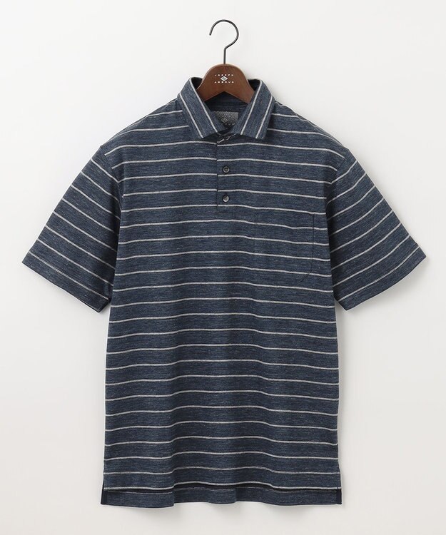 JOSEPH ABBOUD MOUNTAIN 【SPACE／UNISEX】クイックドライ リネンハニカムボーダーポロシャツ ネイビー系2