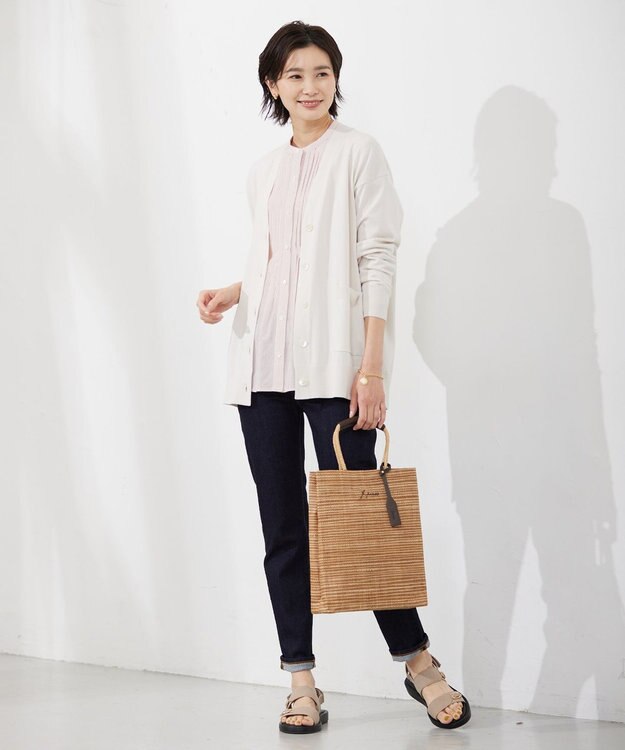 J.PRESS LADIES S 【洗える】 Co/Peライト Vネック ロング カーディガン アイボリー系