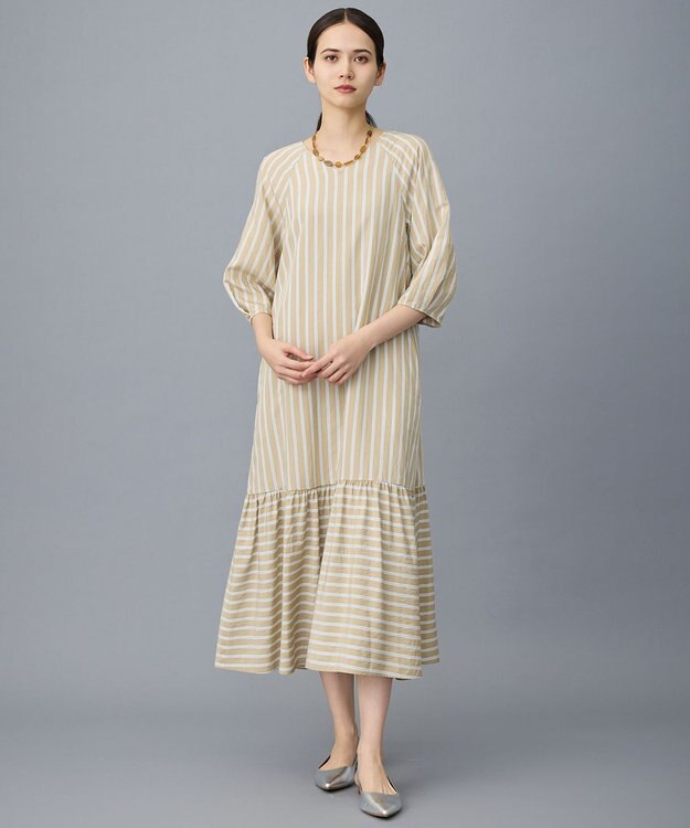 自由区 ビスコースナイロンドビーストライプ ワンピース ベージュ系