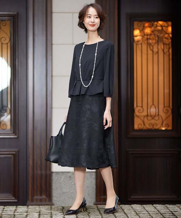 自由区 【XSサイズ～/洗える】フラワーオパール ワンピース ネイビー系