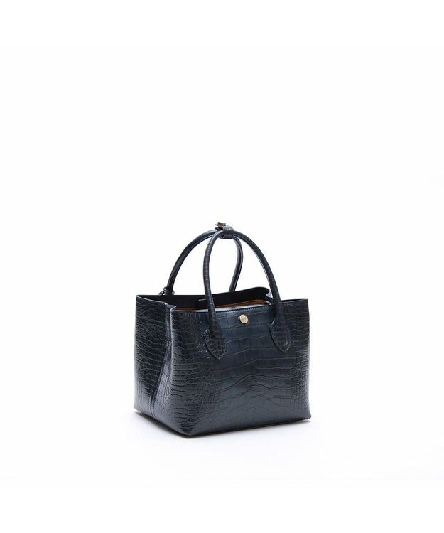 A.D.M.J. 【牛革】クロコ型押しキューブトート21cm(ショルダーストラップ付) マリーン