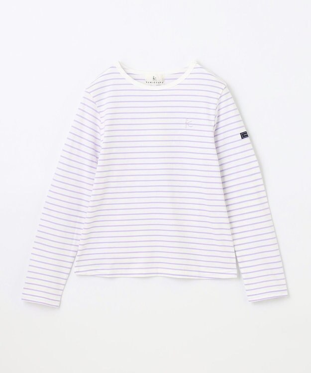 組曲 KIDS 【150-160cm】長袖ボーダー Tシャツ ラベンダー×オフホワイト