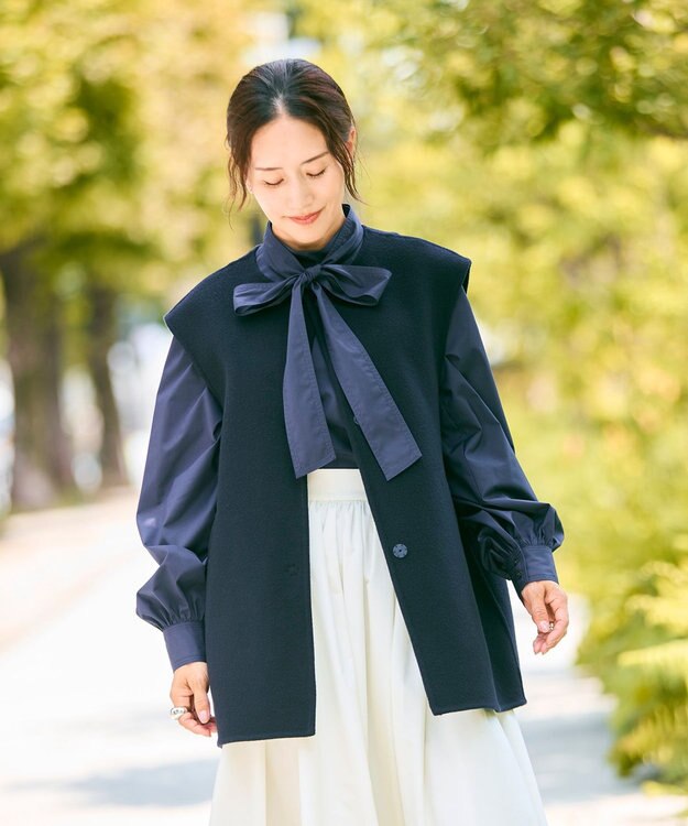 #Newans バックペプラムダブルフェイスジレ ネイビー