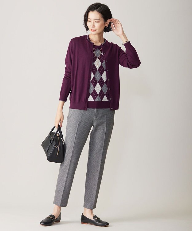 J.PRESS LADIES S 【洗える】チェルビック チェック テーパード パンツ ライトグレー系3